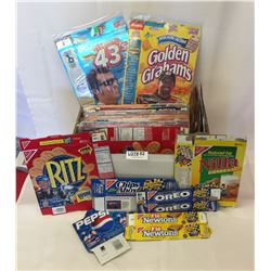 BOX OF 114 NASCAR CEREAL- CRACKER - POP-TARTS - WAFER AND COOKIE BOXES