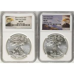Lot of 2014-2015 $1 American Silver Eagle Coins NGC MS69 First Releases