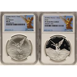 Set of 2018 Mexico 1 Onza Silver Libertad Coins NGC MS70 & PF70 Ultra Cameo