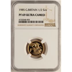 1985 Great Britain 1/2 Sovereign Gold Coin NGC PF69 Ultra Cameo