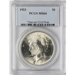 1923 $1 Peace Silver Dollar Coin PCGS MS64