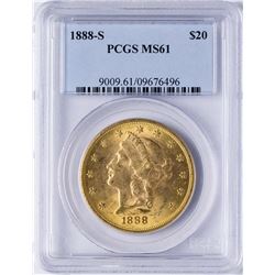 1888-S $20 Liberty Head Double Eagle Gold Coin PCGS MS61