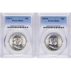 Lot of (2) 1954-S Franklin Half Dollar Coins PCGS MS64