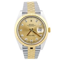 Rolex Mens Datejust 18KT Yellow Gold & Steel 41mm Champagne Diamond Dial Watch