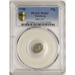 1790 Germany Nurnberg Pfennig Coin PCGS MS63 KM-315
