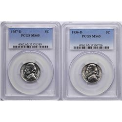 Lot of 1956-D & 1957-D Jefferson Nickel Coins PCGS MS65