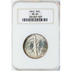 1942 Walking Liberty Half Dollar Coin NGC MS64