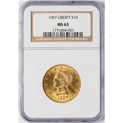 1907 $10 Liberty Head Eagle Gold Coin NGC MS63