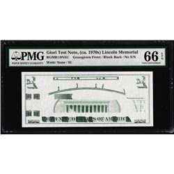 Giori Test Note Lincoln Memorial PMG Gem Uncirculated 66EPQ