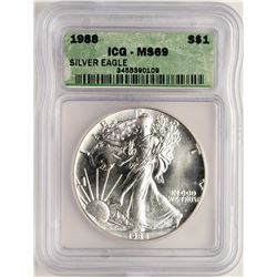 1988 $1 American Silver Eagle Coin ICG MS69