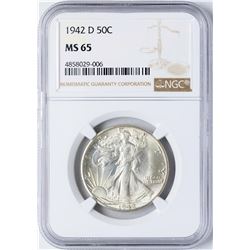 1942-D Walking Liberty Half Dollar Coin NGC MS65