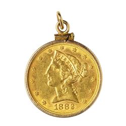 1882 $5 Liberty Head Half Eagle Gold Coin with Gold Bezel
