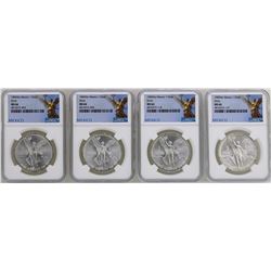 Lot of (2) 1982Mo & (2) 1983Mo Mexico Libertad Onza Silver Coins NGC MS66