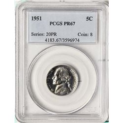 1951 Proof Jefferson Nickel Coin PCGS PR67