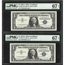 Lot of (2) 1957A $1 Silver Certificate Notes PMG Superb Gem Unc. 67EPQ