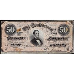 1864 $50 Confederate States of America Note Repaired Split