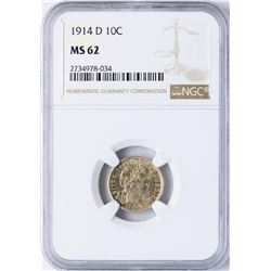 1914-D Barber Dime Coin NGC MS63