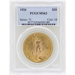 1924 $20 St. Gaudens Double Eagle Gold Coin PCGS MS63
