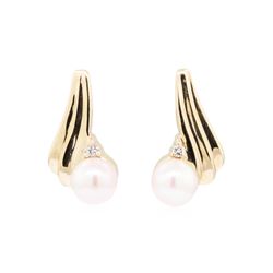 14KT Yellow Gold 0.02 ctw Diamond and Pearl Earrings