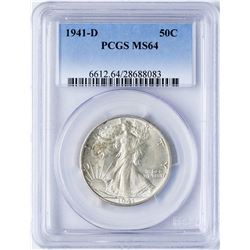 1941-D Walking Liberty Half Dollar Coin PCGS MS64