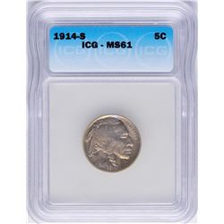 1914-S Buffalo Nickel Coin ICG MS61
