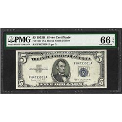 1953B $5 Silver Certificate Note Fr.1657 PMG Gem Uncirculated 66EPQ