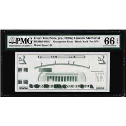 Giori Test Note Lincoln Memorial PMG Gem Uncirculated 66EPQ
