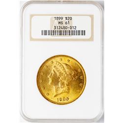 1899 $20 Liberty Head Double Eagle Gold Coin NGC MS61