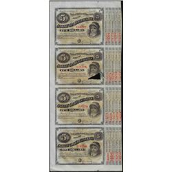 Uncut Sheet of (4) State of Louisiana Baby Bond Obsolete Notes - Internal Tear