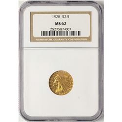 1928 $2 1/2 Indian Head Quarter Eagle Gold Coin NGC MS62