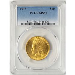 1913 $10 Indian Head Eagle Gold Coin PCGS MS61
