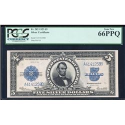 1923 $5 Porthole Silver Certificate Note Fr.282 PCGS Gem New 66PPQ