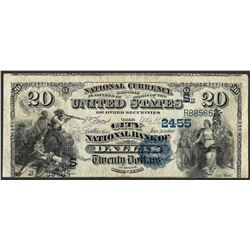 1882 DB $20 City NB of Dallas, Texas CH# 2455 National Currency Note