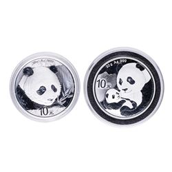 Lot of 2018-2019 China 1 oz. Silver Panda Coins