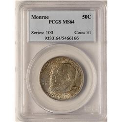 1923 Monroe Centennial Commemorative Half Dollar Coin PCGS MS64