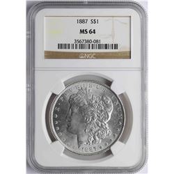 1887 $1 Morgan Silver Dollar Coin NGC MS64