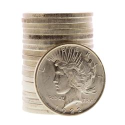 Roll of (20) Brilliant Uncirculated 1922 $1 Peace Silver Dollar Coins
