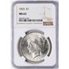 Image 1 : 1923 $1 Peace Silver Dollar Coin NGC MS63