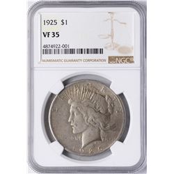 1925 $1 Peace Silver Dollar Coin NGC VF35