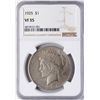 Image 1 : 1925 $1 Peace Silver Dollar Coin NGC VF35