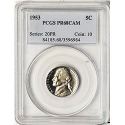 1953 Proof Jefferson Nickel Coin PCGS PR68CAM