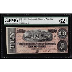 1864 $10 Confederate States of America Note T-68 PMG Uncirculated 62EPQ