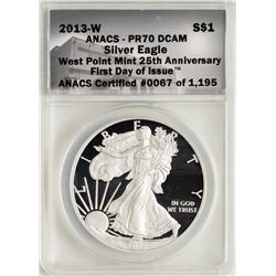 2013-W $1 Proof American Silver Eagle Coin ANACS PR70 DCAM First Day of Issue