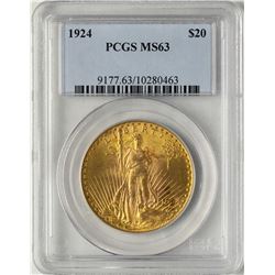 1924 $20 St. Gaudens Double Eagle Gold Coin PCGS MS63