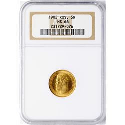 1902 Russia 5 Roubles Gold Coin NGC MS66