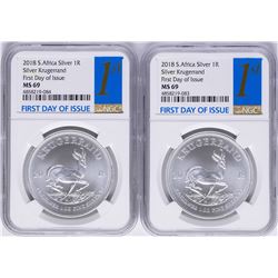 Lot of (2) 2018 South Africa Krugerrand Silver Coins NGC MS69 First Day of Issue