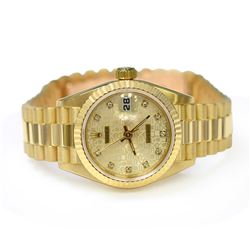 Rolex Ladies Datejust President 18KT Yellow Gold 26mm Cream Diamond Dial Watch
