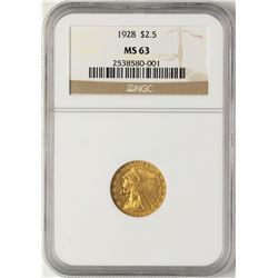 1928 $2 1/2 Indian Head Quarter Eagle Gold Coin NGC MS63