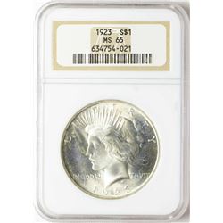 1923 $1 Peace Silver Dollar Coin NGC MS65