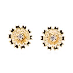 14KT Yellow Gold 0.04 ctw Diamond Flower Stud Earrings